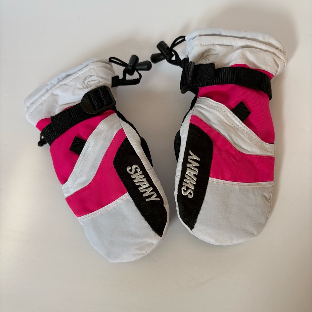 SWANY Junior S 5-6 X-OVER Mittens Gloves White Black Pink Snow Ski‎ Winter Warm
